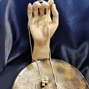 Rice/Seed Pearl Long Necklace and Gold Tone Freshwater Pearls Earrings Set